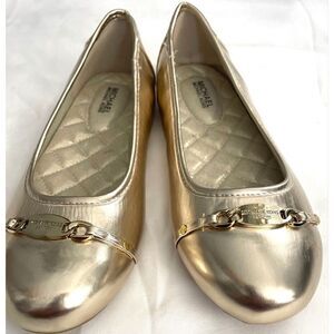 New Michael Michael Kors Girls Rover Reeder Gold Flat Dress Ballet Slippers  4 Y